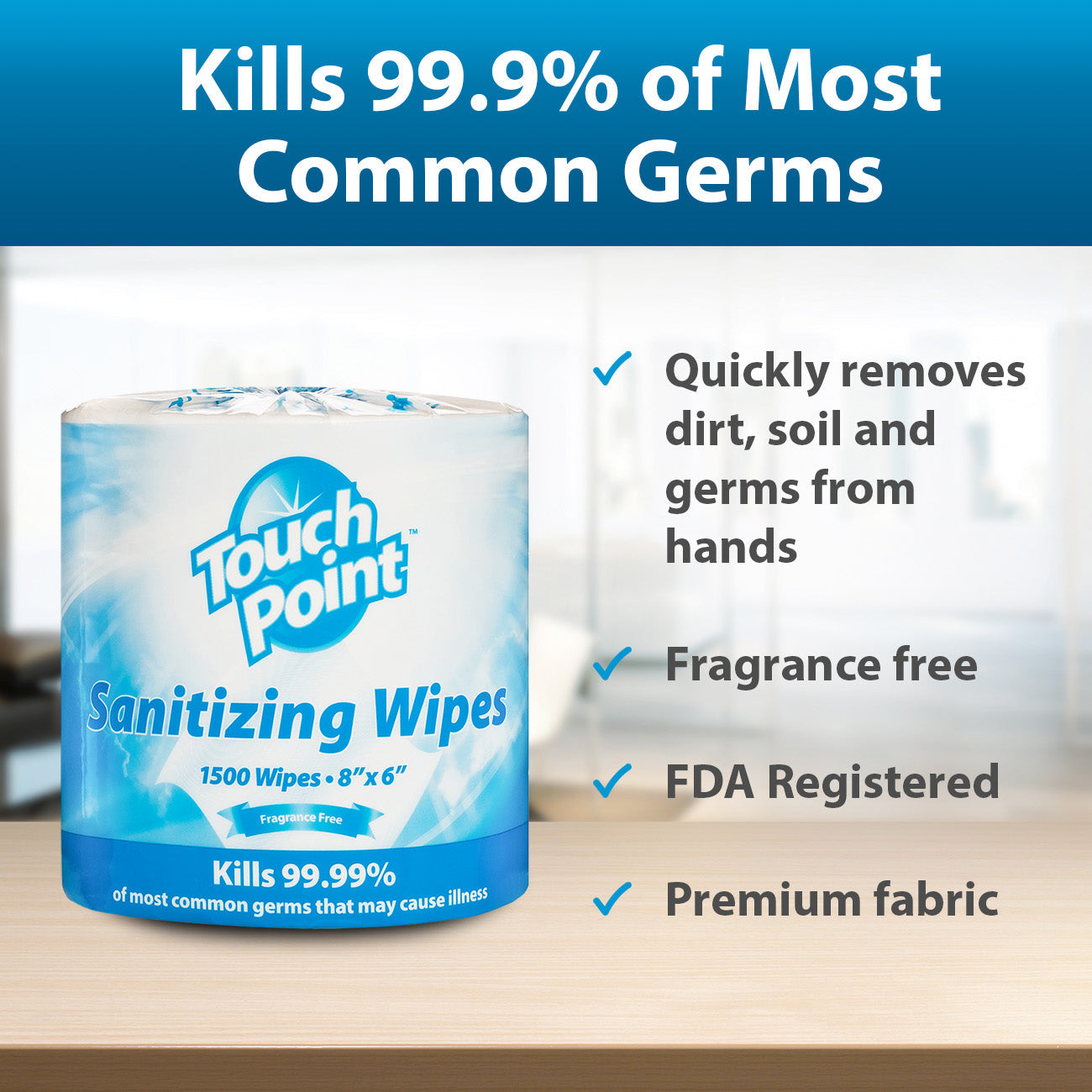 Touch Point® Hand Sanitizing Wipes Large Roll, 1500 Wipes (8"x6") (PNPWS1500FF)