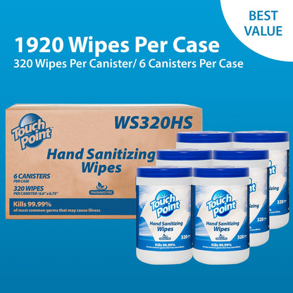 Touch Point® Touch Point® Hand Sanitizing Wipes Canister, 6.7"x6.75", 320/Canister (HOSPNPWS320HS)