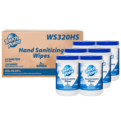 Touch Point® Touch Point® Hand Sanitizing Wipes, 6.7"x6.75", 320/canister, 6 Canisters/Case (HOSWS320HS)