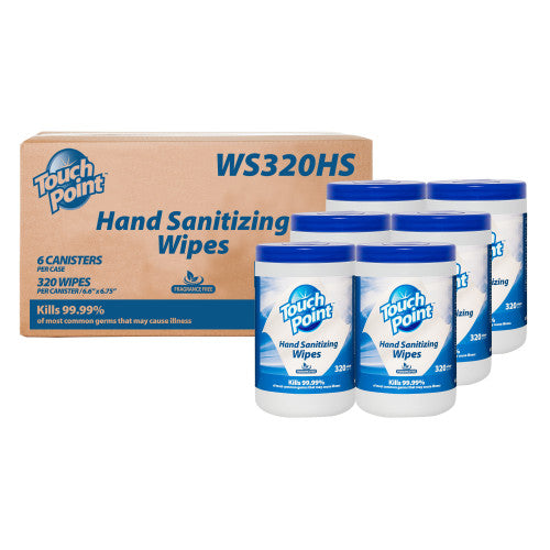 Touch Point® Touch Point® Hand Sanitizing Wipes, 6.7"x6.75", 320/canister, 6 Canisters/Case (HOSWS320HS)