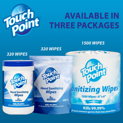 Touch Point® Touch Point® Hand Sanitizing Wipes Canister, 6.7"x6.75", 320/Canister (HOSPNPWS320HS)