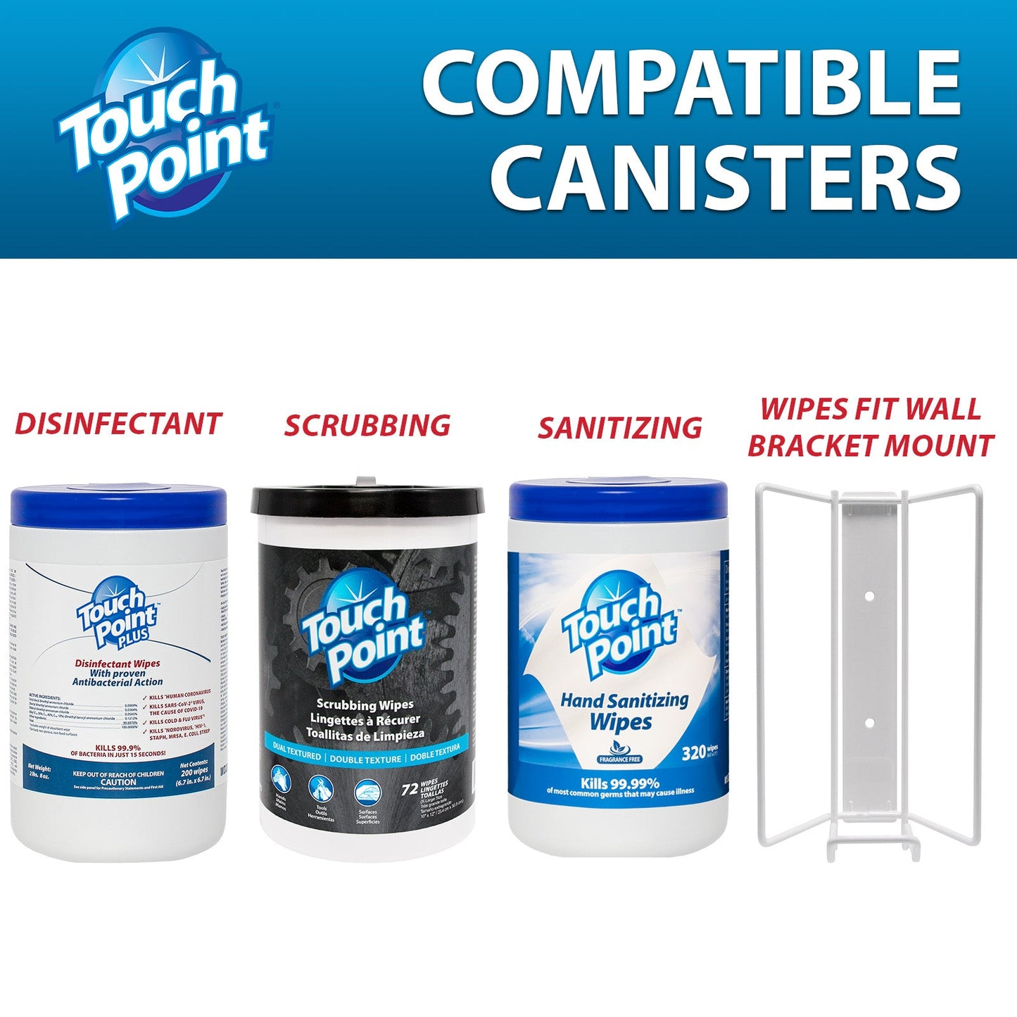 Touch Point® Touch Point® Hand Sanitizing Wipes Canister, 6.7"x6.75", 320/Canister (HOSPNPWS320HS)