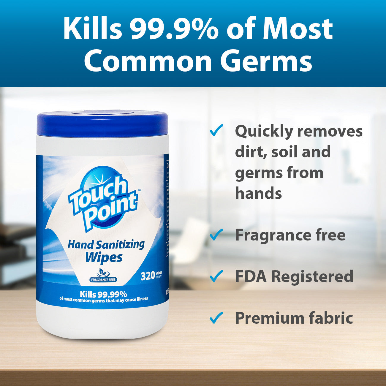 Touch Point® Touch Point® Hand Sanitizing Wipes Canister, 6.7"x6.75", 320/Canister (HOSPNPWS320HS)