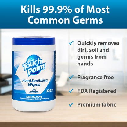 Touch Point® Touch Point® Hand Sanitizing Wipes Canister, 6.7"x6.75", 320/Canister (HOSPNPWS320HS)