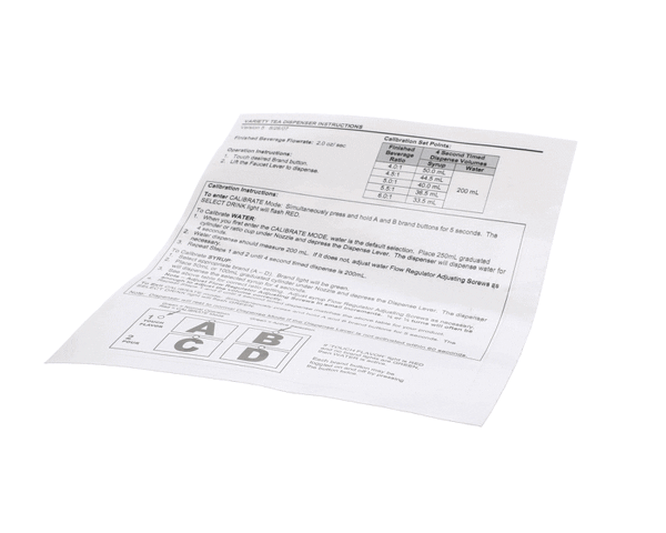 Wunder-Bar Rt-120 Label - Ratio And Flow Rate (WUBRRT-120)