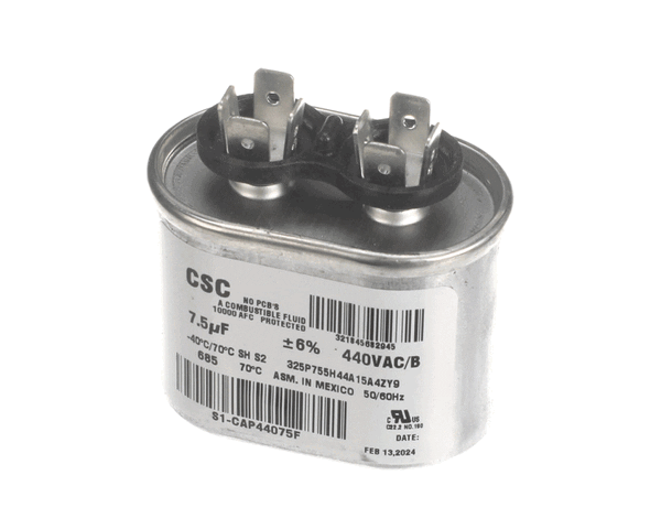 York S1-Cap44075F Capacitor,Run Single,7.5Mfd,440V,Flat (YORKS1-CAP44075F)