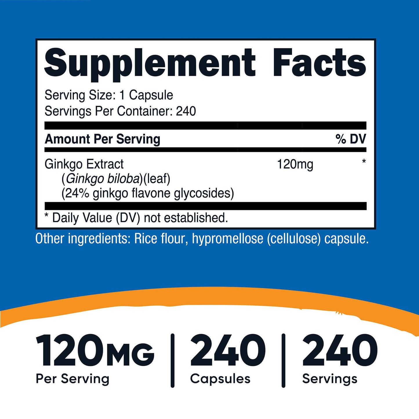 nutricost® Dietary Supplement Ginko Biloba 120 mg Strength Capsule 240 Per Bottle (1270262_BT)
