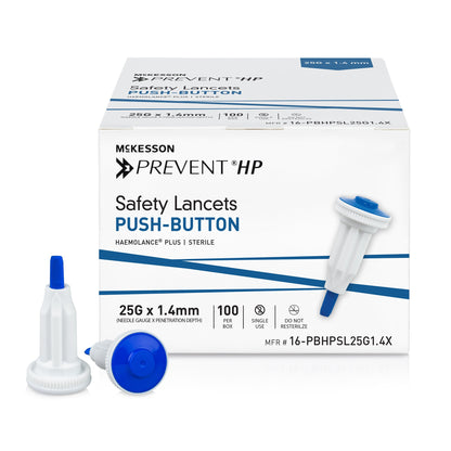 McKesson Prevent® HP Safety Lancet 25 Gauge Retractable Push Button Activation Finger (1217985_CS)