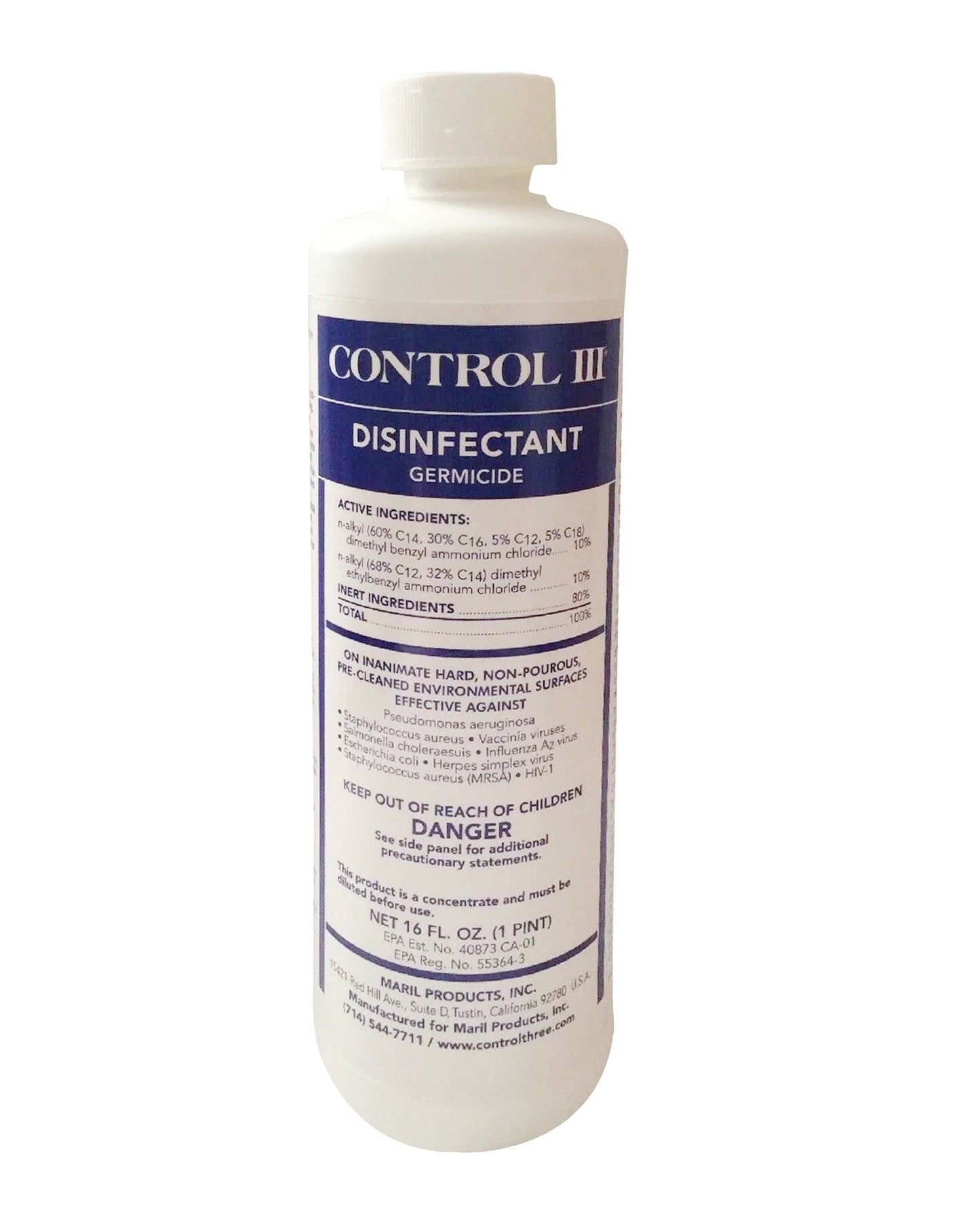 Control III® Disinfectant Germicide Surface Disinfectant Cleaner Quaternary Based Manual Pour Liquid Concentrate 16 oz. Bottle Benzaldehyde Scent NonSterile (914097_EA)