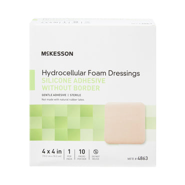 McKesson Foam Dressing 4 X 4 Inch Without Border Film Backing Silicone Gel Adhesive Square Sterile (1083086_CS)