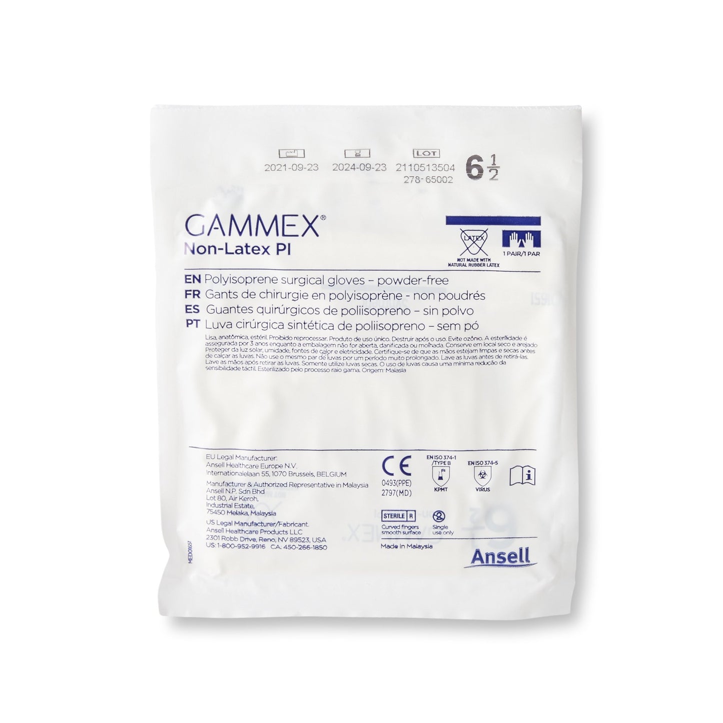 GAMMEX® Non-Latex PI Surgical Glove Size 6.5 Sterile Polyisoprene Standard Cuff Length Micro-Textured White Chemo Tested (765477_CS)