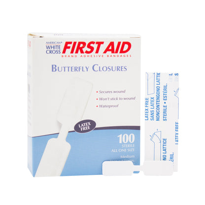 First Aid Brand Skin Closure Strip 3/8 X 1-13/16 Inch Nonwoven Material Butterfly Closure White (239054_CS)