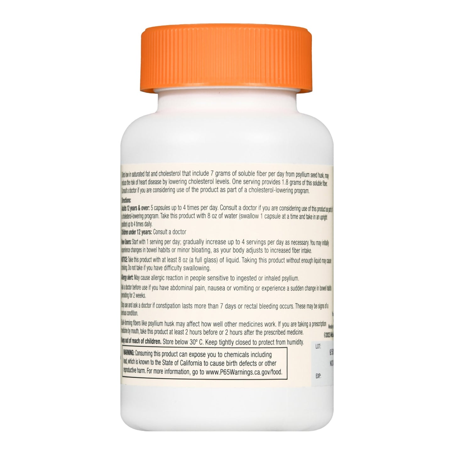 Foster & Thrive™ Laxative Original Flavor Capsule 160 per Bottle 0.52 Gram Strength Psyllium Husk (1235074_EA)