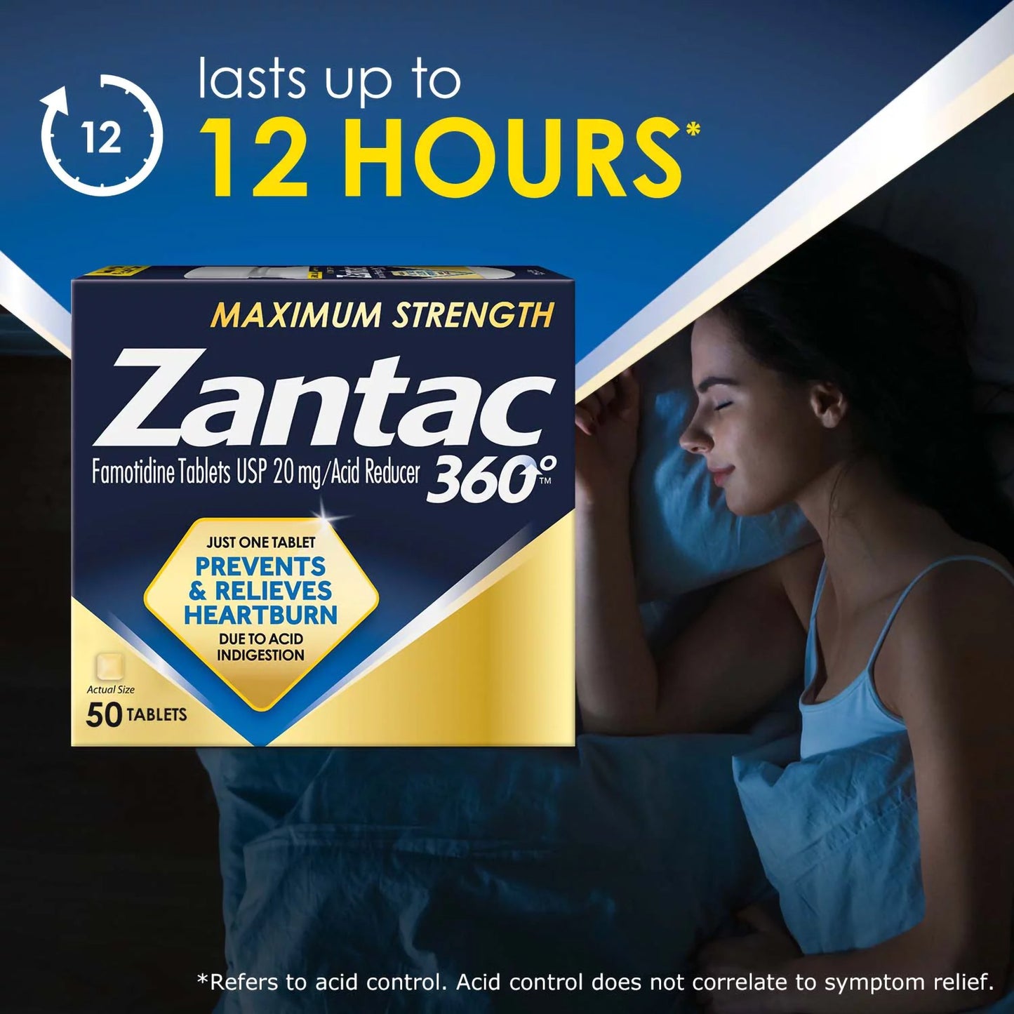 Zantac 360°® Maximum Strength Antacid 20 mg Strength Tablet 50 per Bottle (1230702_BT)