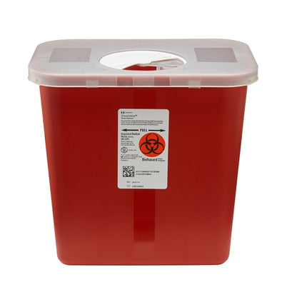 SharpSafety™ Sharps Container Red Base 10 H X 10-1/2 W X 7-1/4 D Inch Vertical Entry 2 Gallon (138112_CS)