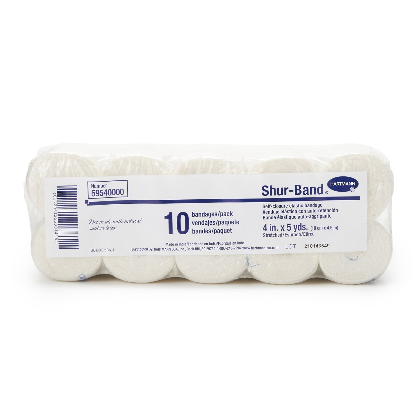 Shur-Band® LF Elastic Bandage 4 Inch X 5 Yard Single Hook and Loop Closure Natural NonSterile Standard Compression (442363_CS)