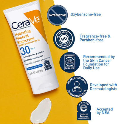 CeraVe® Hydrating Mineral Sunscreen Face Sunscreen SPF 30 Lotion 2.5 oz. Tube (1253471_EA)