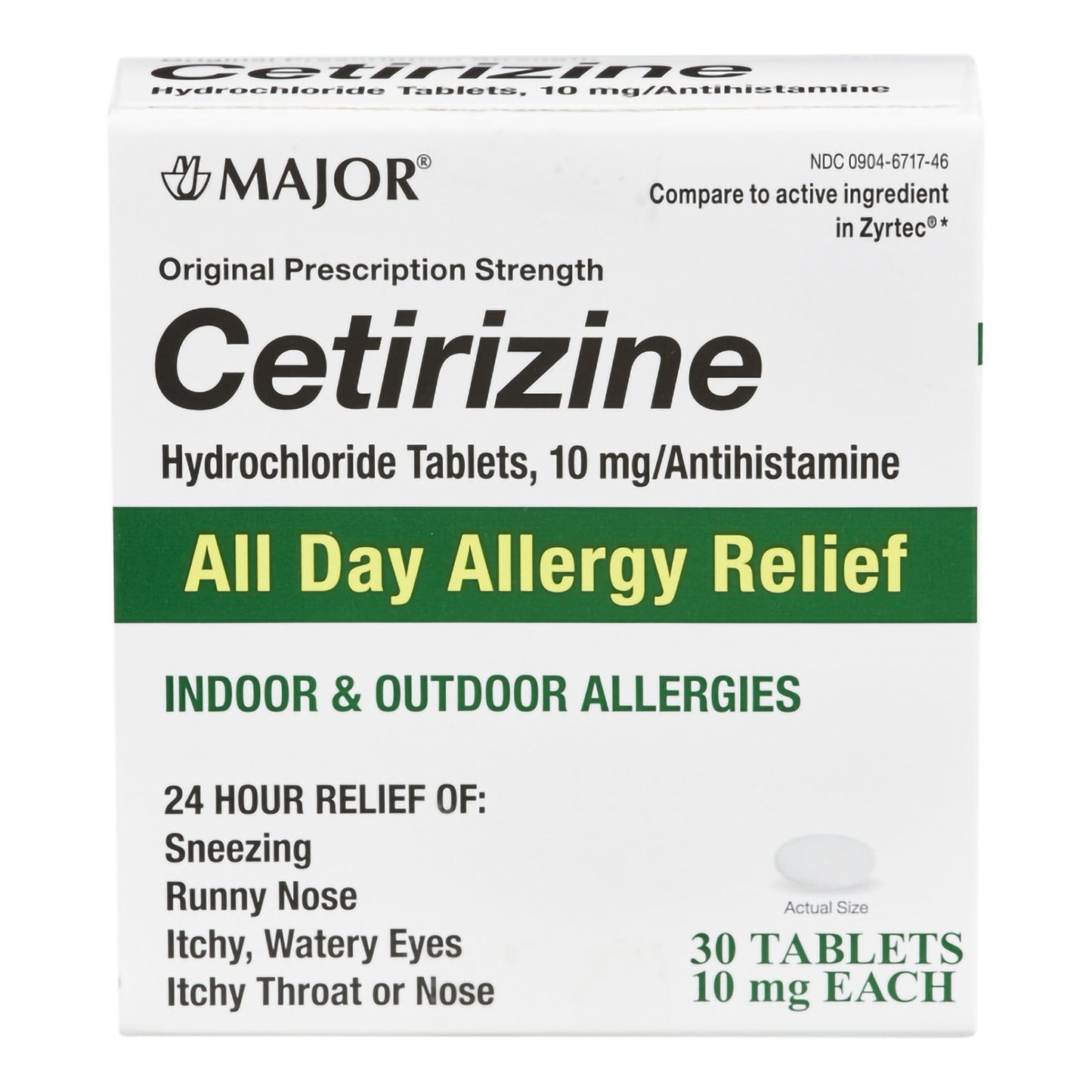 Major® Cetirizine HCl 10 mg Tablet 30 Tablets (1146565_EA)