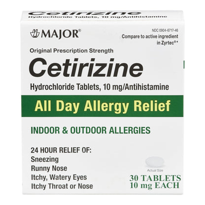 Major® Cetirizine HCl 10 mg Tablet 30 Tablets (1146565_EA)