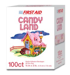 American® White Cross Stat Strip® Adhesive Strip 3/4 X 3 Inch Plastic Rectangle Kid Design (Candy Land) Sterile (980584_CS)