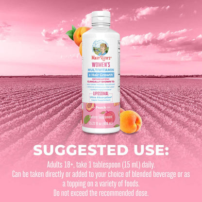 Mary Ruth's® Women's Multivitamin + Hair Growth Liposomal Multivitamin Supplement Vitamin A / D / E / Biotin 500 mcg - 25 mcg - 7 mg - 10,000 mcg Strength Liquid 15.22 oz. Peach Flavor (1271767_EA)