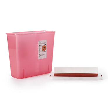 In-Room™ Sharps Container Translucent Red Base 11 H X 10-3/4 W X 4-3/4 D Inch Horizontal Entry 1.25 Gallon (172258_EA)