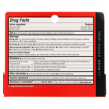 Orajel® Oral Pain Relief 20% Strength Benzocaine Oral Gel 0.42 oz. (479537_EA)