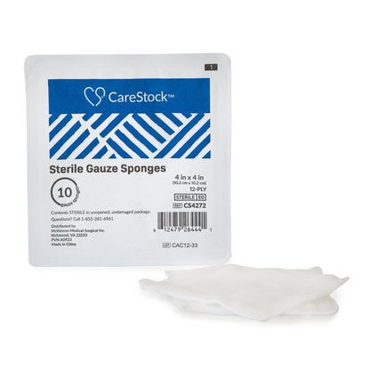 CareStock™ Gauze Sponge 4 X 4 Inch 12-Ply Sterile 10 per Tray (1255146_CS)