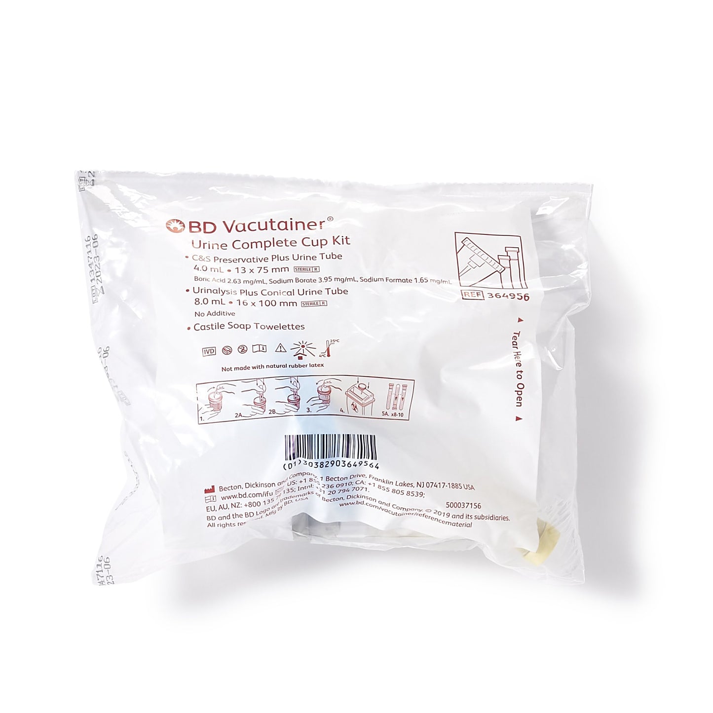 BD Vacutainer® Urine Specimen Collection Kit 4 mL / 8 mL Plastic Collection Cup / Collection Tube Sterile (492908_CS)