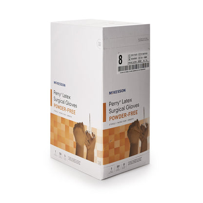 McKesson Perry® Surgical Glove Size 8 Sterile Latex Standard Cuff Length Smooth Brown Not Chemo Approved (1044732_CS)