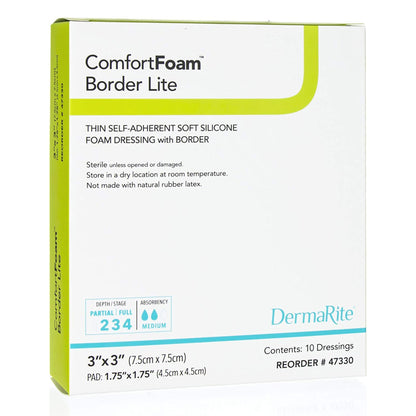 ComfortFoam™ Border Lite Thin Foam Dressing 3 X 3 Inch With Border Waterproof Backing Silicone Adhesive Square Sterile (1003182_EA)