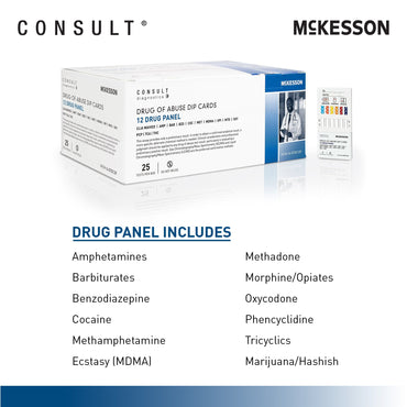 McKesson Consult™ Drugs of Abuse Test Kit AMP, BAR, BZO, COC, mAMP/MET, MDMA, MOP, MTD, OXY, PCP, TCA, THC 25 Tests CLIA Waived (1192823_CS)