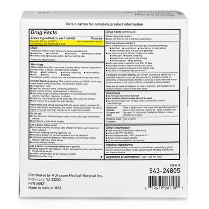 McKesson Pain Relief 200 mg Strength Ibuprofen Unit Dose Tablet 200 per Box (1111735_CS)