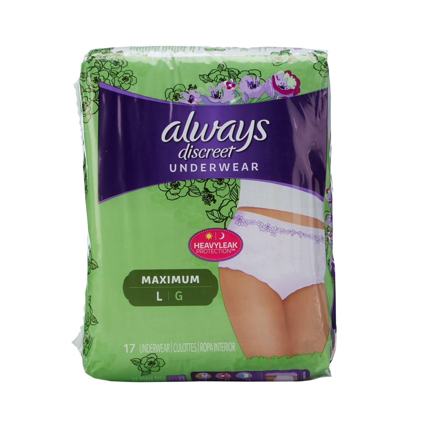 Always® Discreet Female Adult Absorbent Underwear Pull On with Tear Away Seams Large Disposable Heavy Absorbency (928412_PK)