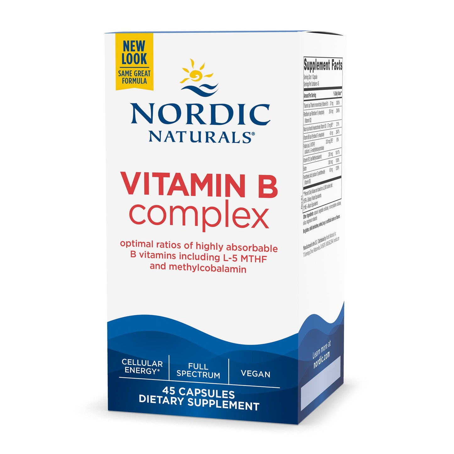 Nordic Naturals® Vitamin B Complex Dietary Supplement Vitamin B1 37 mg Strength Capsule 45 per Bottle (1264954_BT)