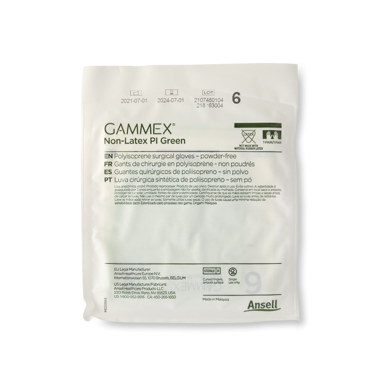GAMMEX® Non-Latex PI Green Surgical Glove Size 6 Sterile Polyisoprene Standard Cuff Length Micro-Textured Light Green Chemo Tested (648141_BX)