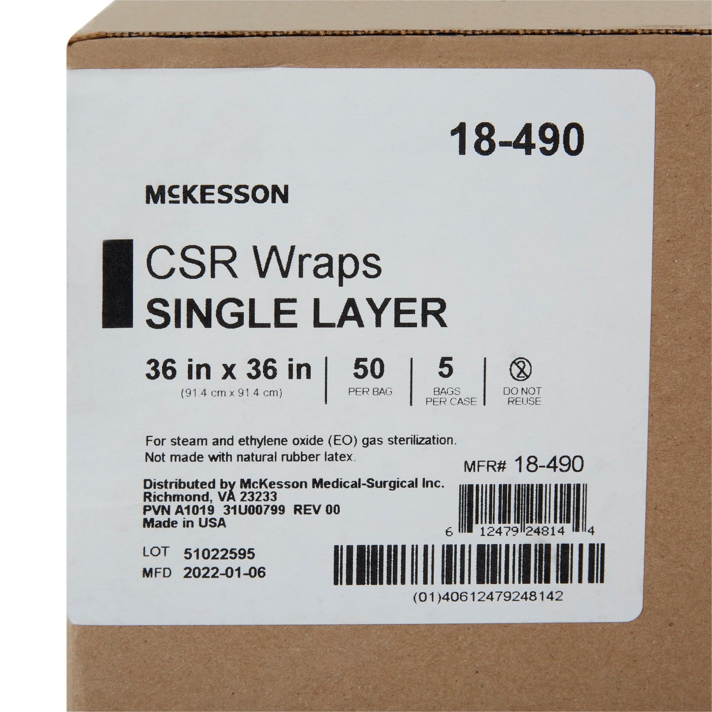 McKesson Sterilization Wrap Blue 36 X 36 Inch Single Layer Cellulose Steam / EO Gas (1156175_BX)