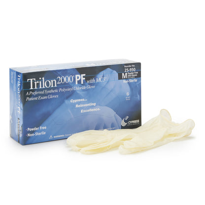 Trilon 2000® PF with MC3® Exam Glove Medium NonSterile Stretch Vinyl Standard Cuff Length Smooth Ivory Not Rated WITH PROP. 65 WARNING (457271_CS)