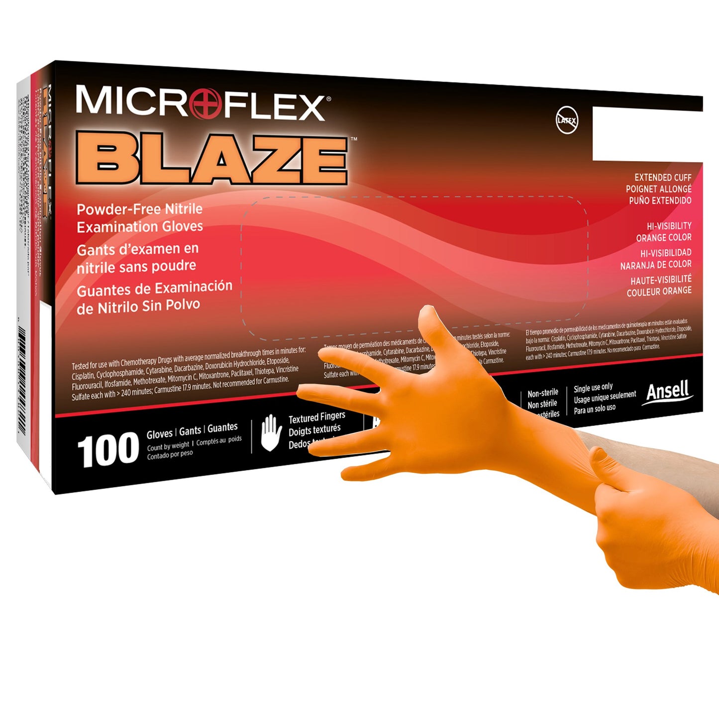 MICROFLEX® Blaze® Exam Glove Small NonSterile Nitrile Standard Cuff Length Textured Fingertips Orange Not Rated (1083382_CS)