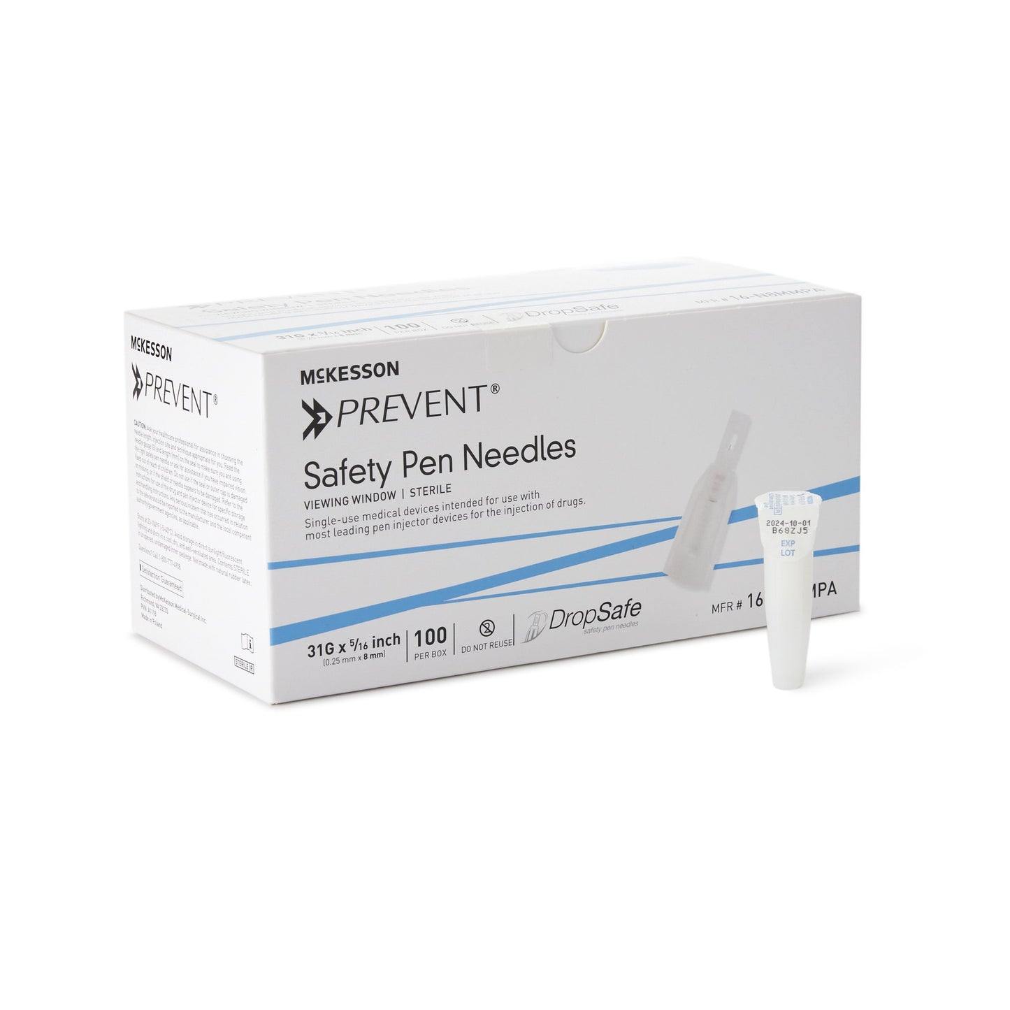 McKesson Prevent® Safety Insulin Pen Needle 31 Gauge 8 mm Length Automatic Safety Without Back-End Shield (1118153_CS)