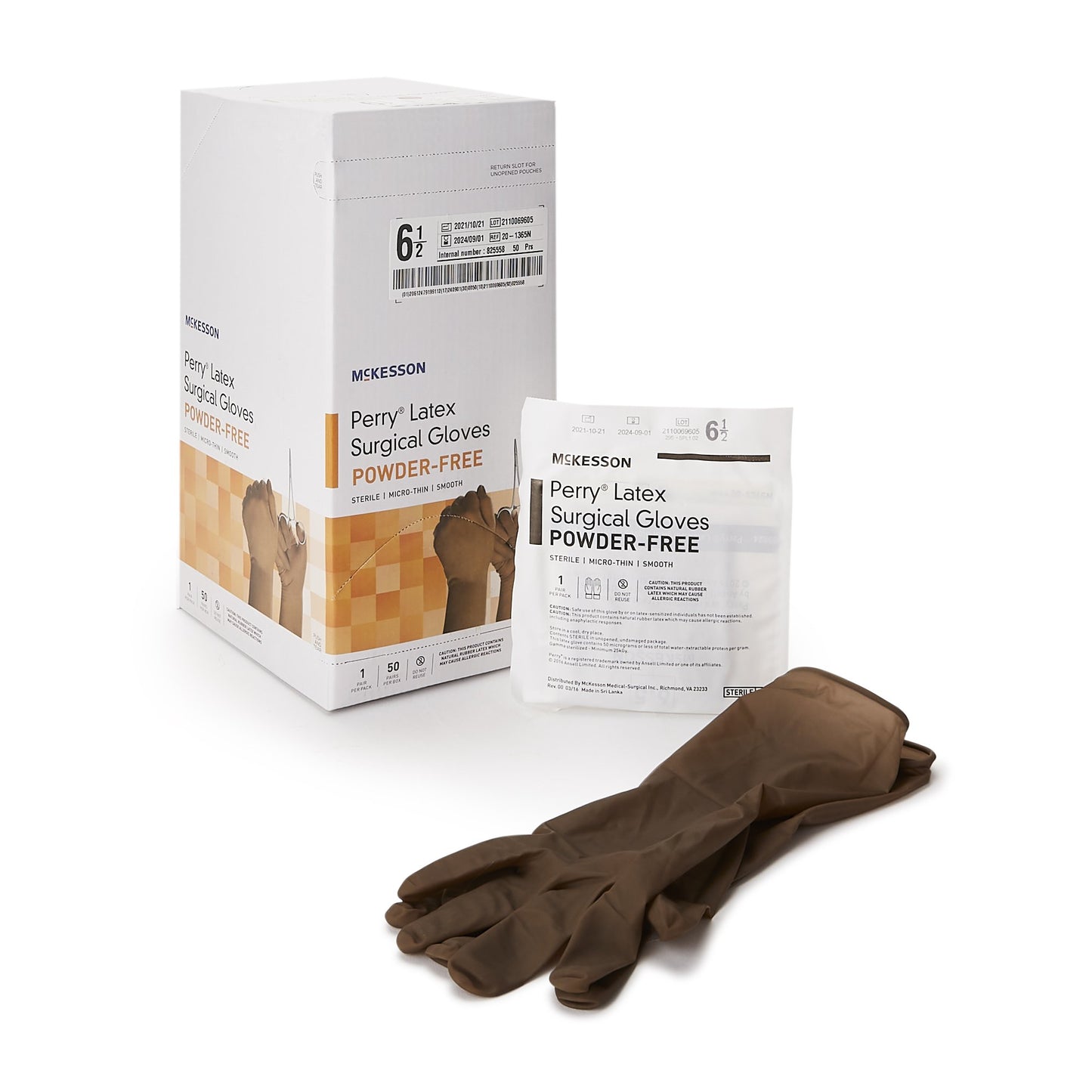 McKesson Perry® Surgical Glove Size 6.5 Sterile Latex Standard Cuff Length Smooth Brown Not Chemo Approved (1044729_CS)