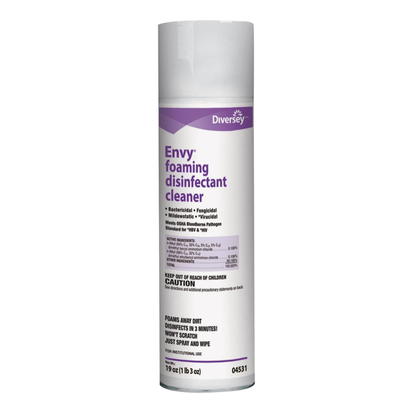 Diversey™ Envy® Surface Disinfectant Cleaner Aerosol Spray Foaming 19 oz. Can Lavender Scent NonSterile (371686_CS)