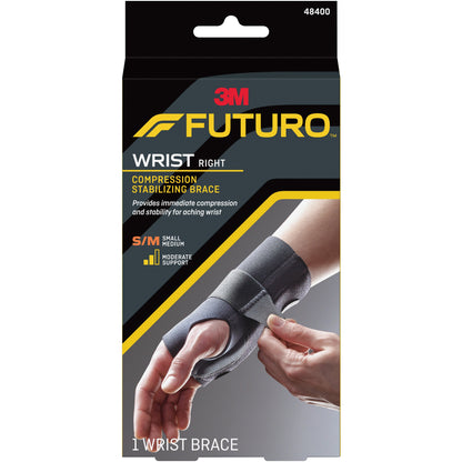 Futuro™ Compression Stabilizing Wrist Brace Low Profile Aluminum / Nylon / Polyester / Polyethylene / Spandex / Silicone Right Hand Black Small / Medium (971913_EA)