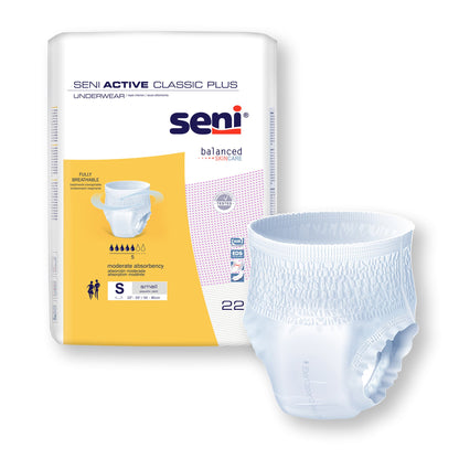 Seni® Active Classic Plus Unisex Adult Absorbent Underwear Pull On with Tear Away Seams Small Disposable Moderate Absorbency (1163844_PK)
