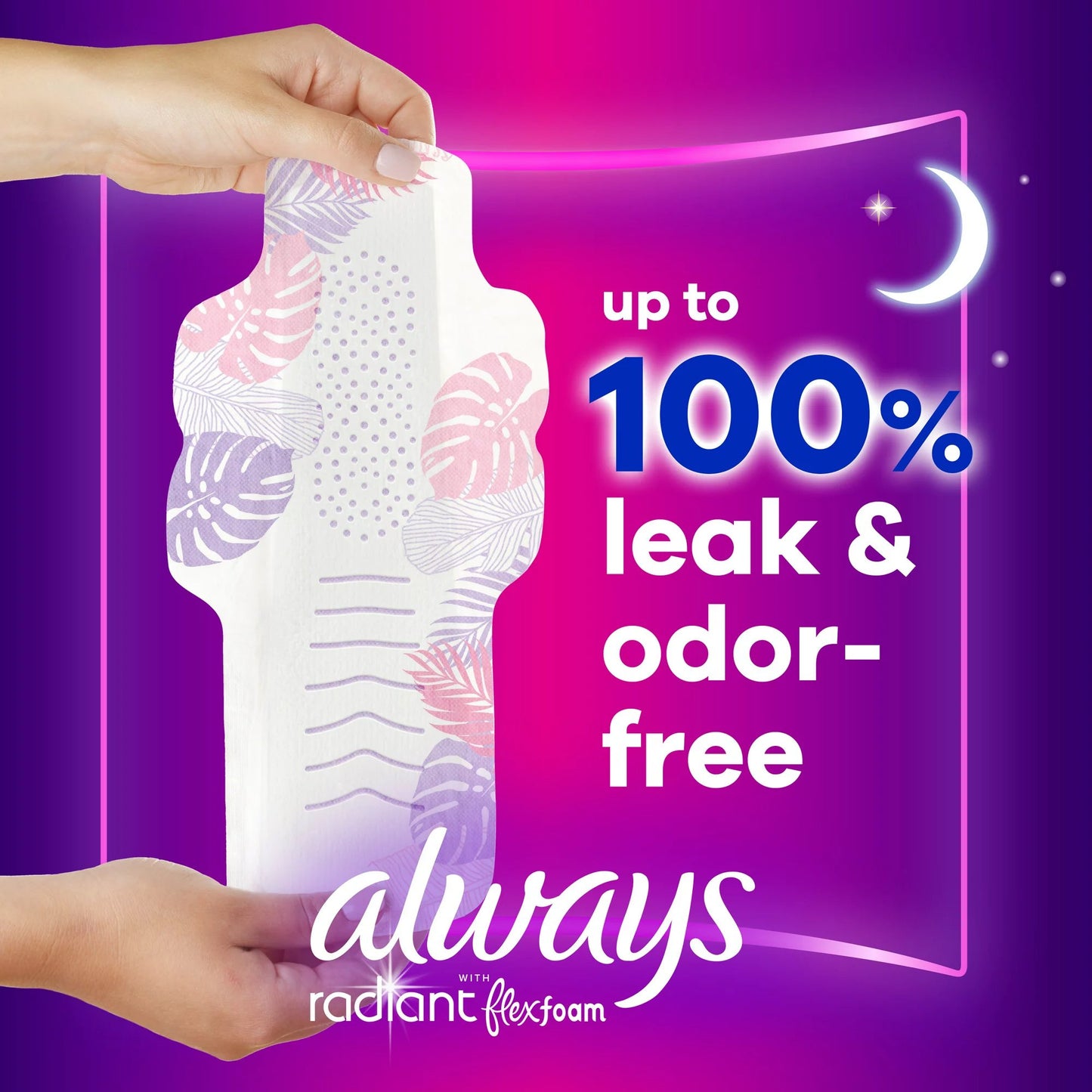 Always® Radiant with FlexFoam Feminine Pad Overnight / With Wings Heavy Absorbency (1231746_BX)