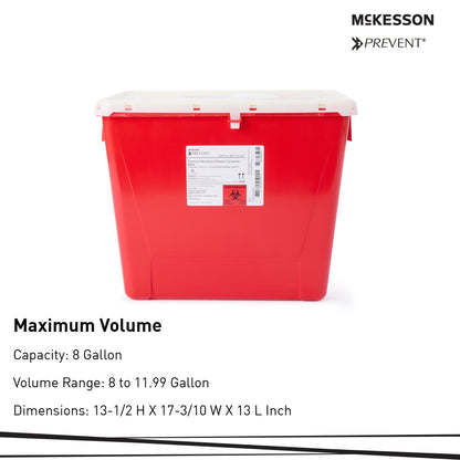 McKesson Prevent® Sharps Container Red Base 13-1/2 H X 17-3/10 W X 13 L Inch Vertical Entry 8 Gallon (854428_CS)