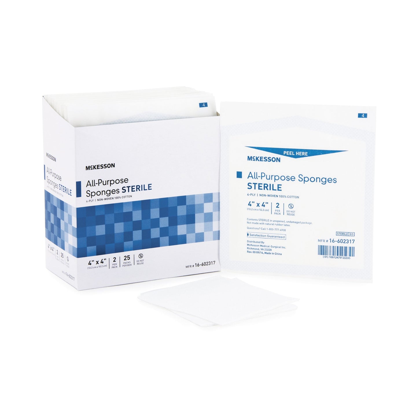 McKesson Nonwoven Sponge 4 X 4 Inch 4-Ply Sterile 2 per Pack (481054_PK)