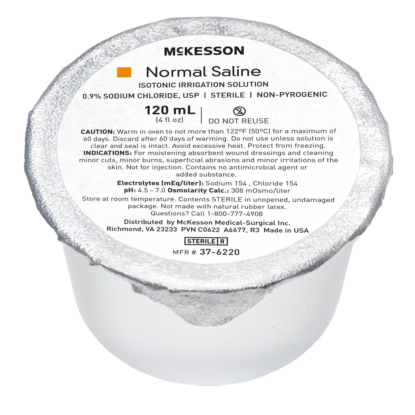 McKesson Irrigation Solution - OTC 0.9% Sodium Chloride Not for Injection Foil-Lidded Cup 120 mL (560286_EA)