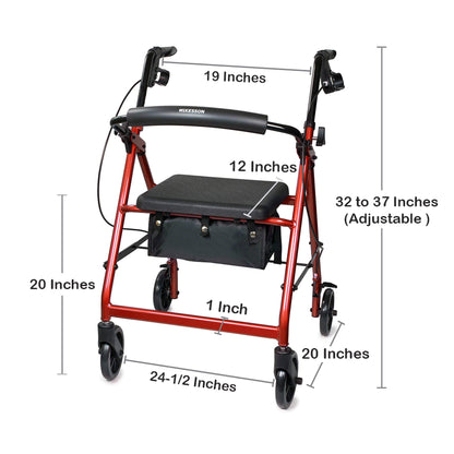 McKesson 4 Wheel Rollator Red Adjustable Height / Folding Aluminum Frame (1065263_EA)