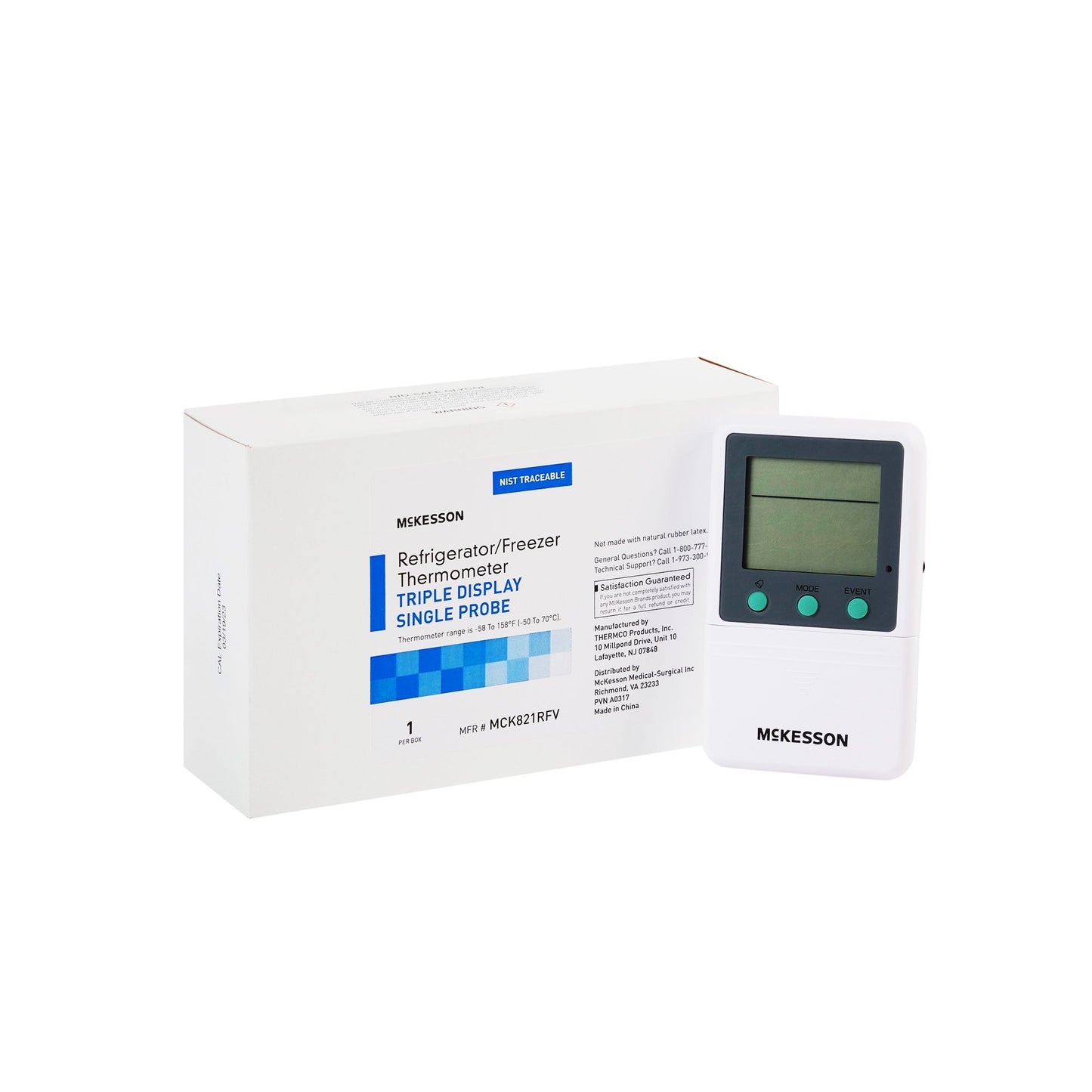 McKesson Digital Refrigerator / Freezer Thermometer with Alarm Fahrenheit / Celsius -58° to +158°F (-50° to +70°C) Glycol Bottle Probe Multiple Mounting Options Battery Operated (1074438_EA)